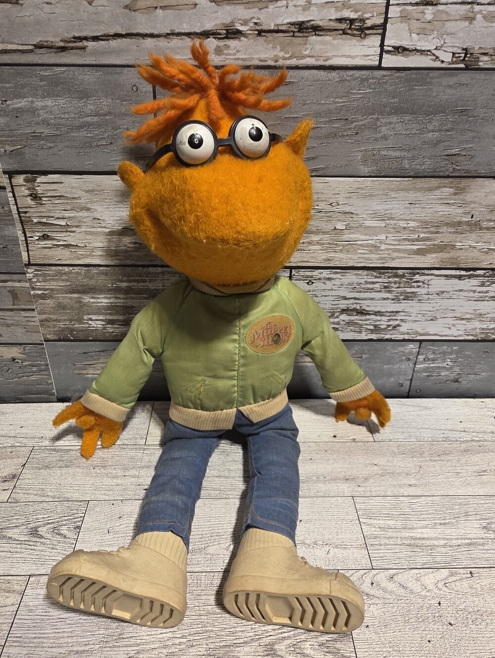 Vintage Fisher-Price Scooter  Muppet Plush with Green Jacket and Blue Jeans